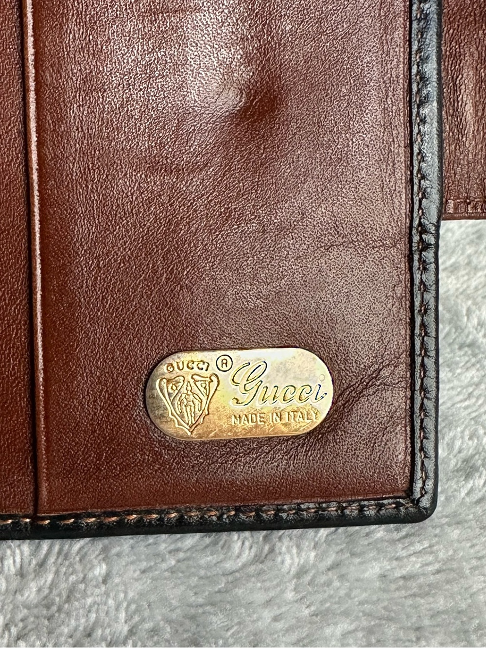 Vintage Gucci Bifold Wallet Black Brown Leather Snap Tab - Picture 3 of 12